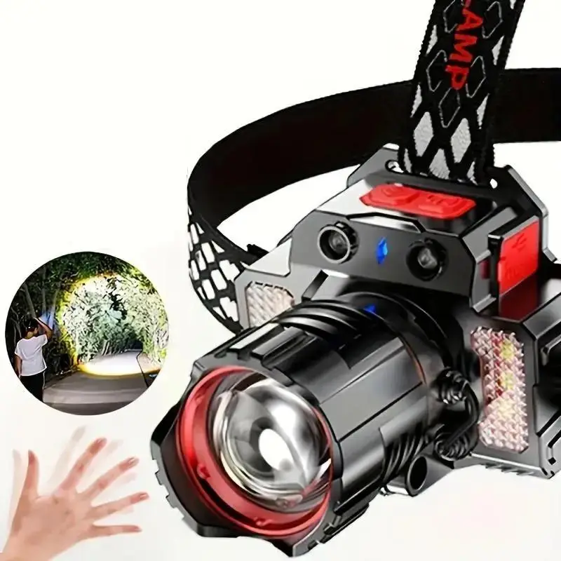 LED Ultra Bright Headlight, 2200mAh USB Charging Flashlight, Headlight with Side Lights for Outdoors