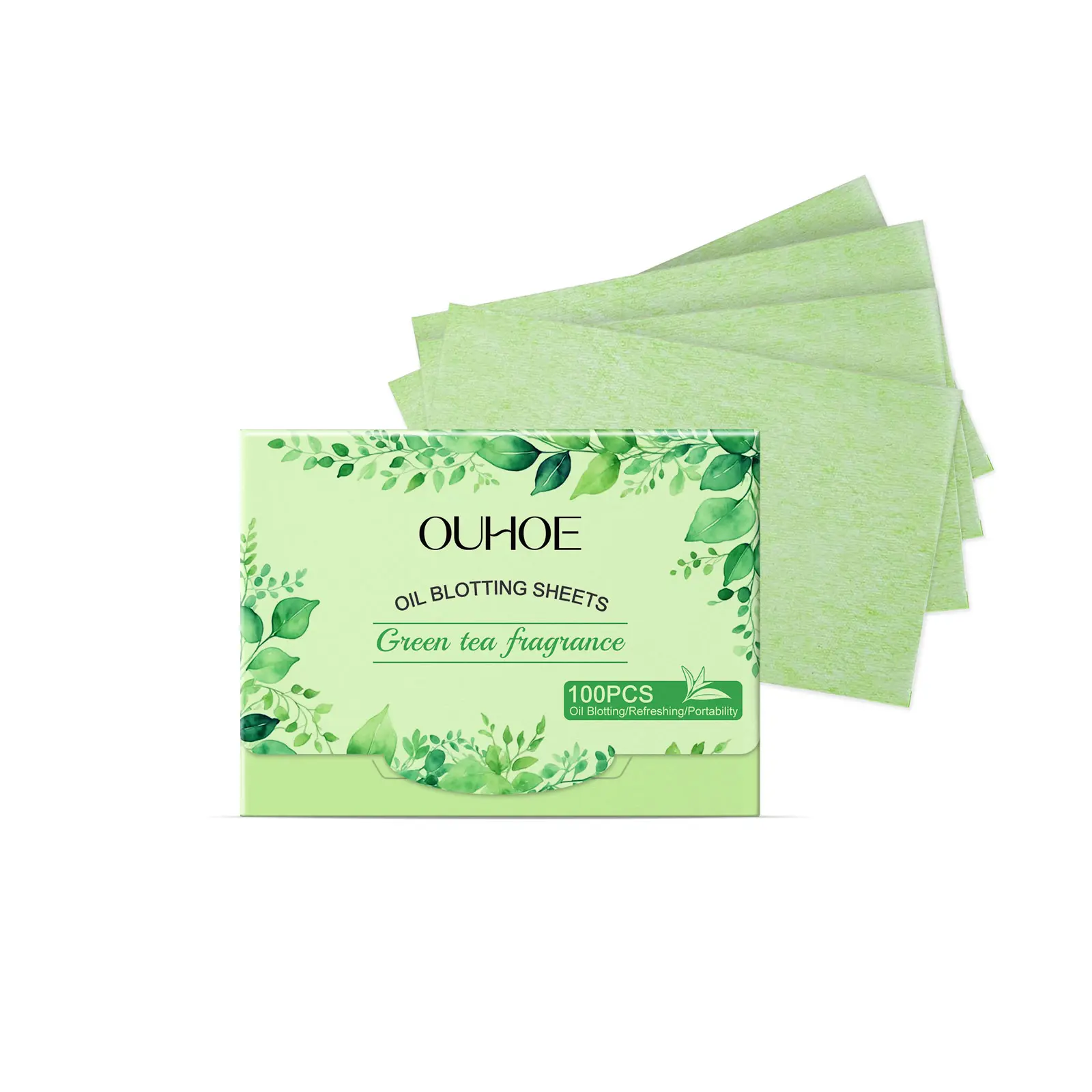 Green Tea Oil Blotting Papers, Portable Face Oil Absorbing Sheets with Green Tea Extract, Vitamin E & Collagen, Facial Oil Control Tissue for Oily Skin, Makeup Touch-Up Paper, 100pcs