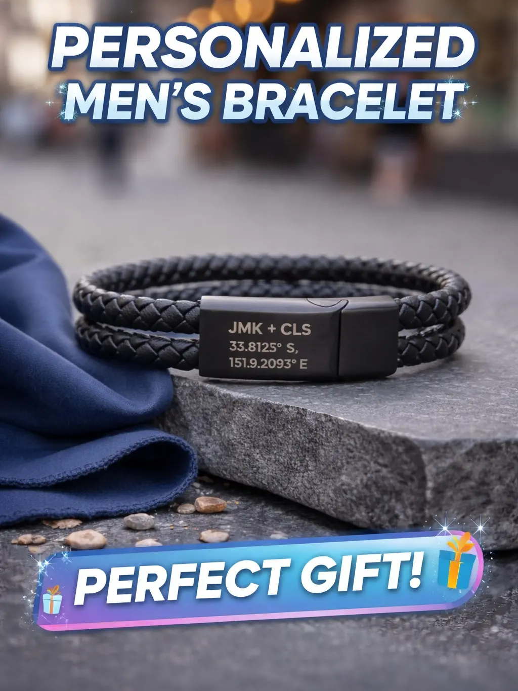 Engraved Leather Bracelet with Stainless Steel Clasp Soft Comfortable Strap for Everyday Wear Versatile Modern Design