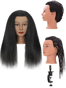 Africa Hairstyle Skin Hair Salon Model Head, Mannequin Head Wig Template, Hair Weave, Teaching Head with Stand, Professional Training Tool