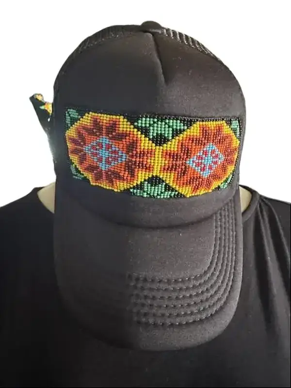 Hand-Beaded Hat – Colorful Geometric Design, Adjustable Unisex Cap