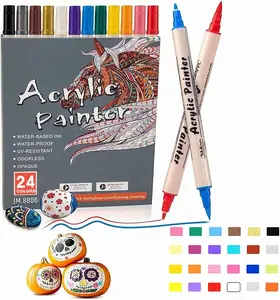 12-Piece 24-Color Dual Tip Acrylic Paint Markers set features both fine and broad tips for versatile detailing and filling, delivering excellent coverage with vibrant professional-grade paint for all your creative projects.