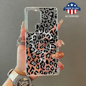 Soft Girl Magnetic Case for Samsung S22/23/24/25 plus ultra, Black leopard print Lightweight, Drop-Proof, MagSafe Compatible | Perfect for Teen Girls