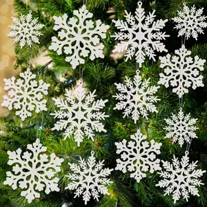 24 count Snowflake Ornaments, Christmas White Snowflakes Tree Decorations, Plastic Glitter Snow Flakes Decorating Hanging, Xmas Tree Ornaments Indoor Ceiling Fireplace Winter Wonderland Decor