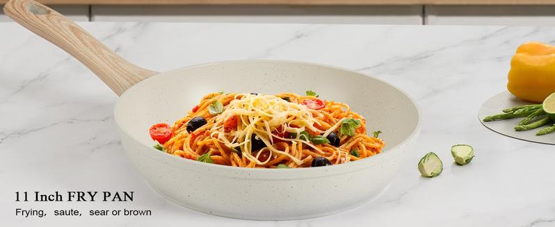 SODAY 17/12 Pcs Pots and Pans Set Non Stick, Kitchen Cookware Sets White Granite Nonstick Cooking Set with Frying Pans, Saucepans, Steamer,Nonstick Pots with Glass Lid (NO PFOS, PFOA),Kitchenware,stock up on specials,New Year Sale, gifts