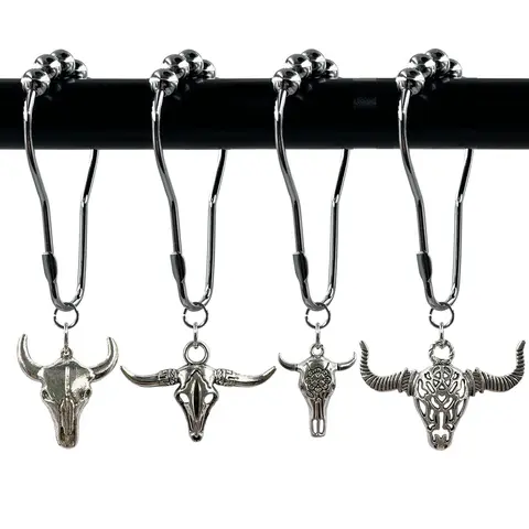 Bull Head Shower Curtain Hook, 12pcs/set Rust Resistant Shower Curtain Ring, Shower Curtain Decorative Hook for Home Bathroom, Restroom, Bathroom Decoration Accessories, Shower Curtain Hooks Rust Proof [Package List as Picture Shown]
