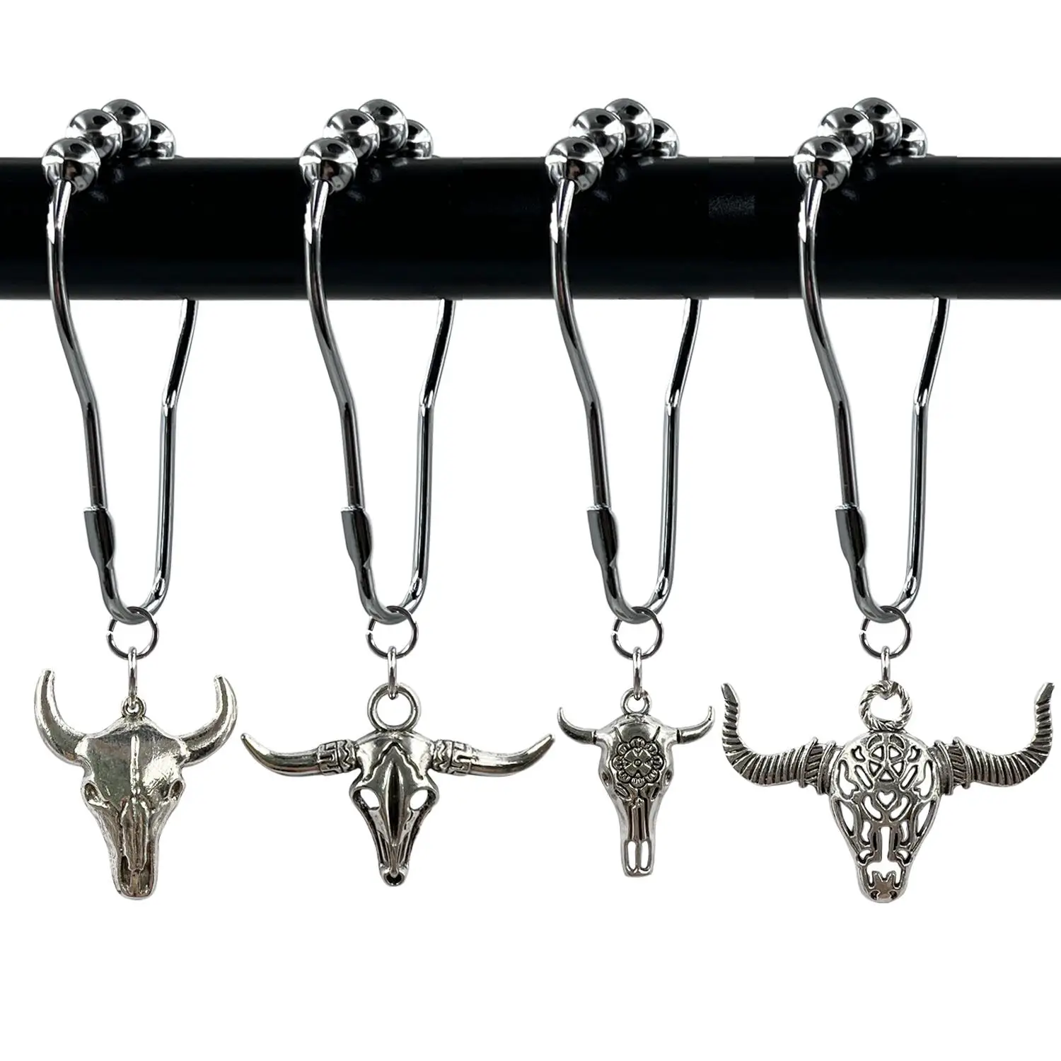 Bull Head Shower Curtain Hook, 12pcs/set Rust Resistant Shower Curtain Ring, Shower Curtain Decorative Hook for Home Bathroom [Package List as Picture