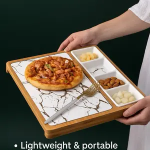 Elevate Your Meals with Chic Marble-Pattern Bamboo Tray - Lightweight Portable Design for Snacks Fruits & Sides 13.3" x 12" Perfect for Any Occasion