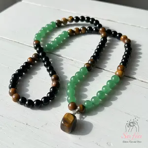Abundance Necklace - Black Obsidian, Tigers Eye, Green Aventurine Necklace - Manifestation Jewelry Protection Crystal Necklace