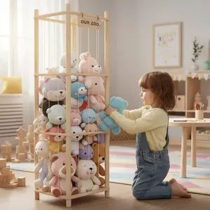 Stuffed Animal Storage & Organizer, Wooden Cute Zoo Toy Holder for Toddler Rooms, Playrooms & Baby Bedrooms