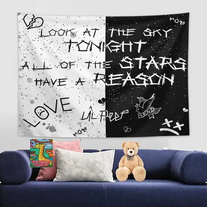 Retro Polyester 2D Flat Tapestry - Sky-Gazing Twinkling Stars Print, Text Decorations, Glam Hanging Wall Art, Room Art for Bedroom, Home Decor Gift