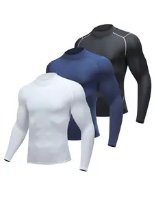 3 Pack Turtle Neck Mens Long Sleeve Compression Shirts, Athletic Fitted Breathable Quick Drying Base Layer Undershirt, Gym Athletic T Shirts Workout Tops for Running Basketball Cycling