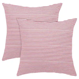 Unique Bargains 2 Pack Woven Striped Lumbar Throw Pillow Cover Set Decorative Cushion Covers Rectangle Farmhouse Pillow Case for Sofa Bedroom Car Red and White 18" x 18"