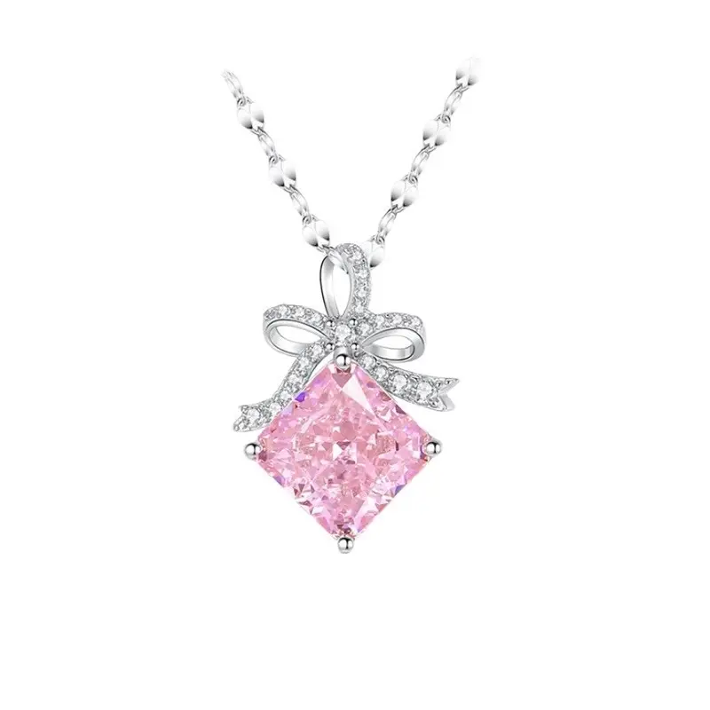 925 Sterling Silver Necklace for Women Princess Cut Pink Sapphire , Engagement, Anniversary, Wedding Jewelry Gift for Women Yellow Gold Plated Jewelry Gifts for Woman