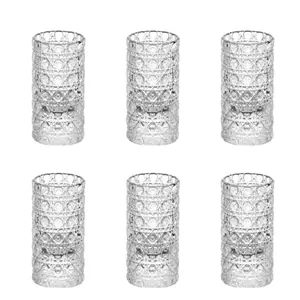 1 OZ Textured Glass Shot Glasses, Clear Crystal Pattern Design, Barware Drinkware Set for Vodka Tequila Whiskey Liquor (Clear-6pcs)
