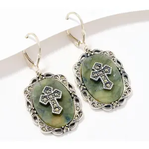 Connemara Marble Sterling Silver Earrings with Marcasite Accents