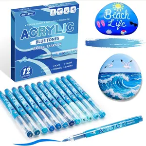 12Pack Acrylic Paint Markers,Soft Brush Tip Acrylic Paint Pens, Professional Color System,Quick-Drying Waterproof Ink, for Rock Painting Plastic Wood Canvas Glass Ceramic Metal Art Crafts Supplies Christmas Gift, Coloring Book Markers
