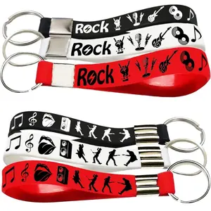 Rock and Roll Silicone Keychains Rubber Keyrings -80s 90s Party Supplies Music Guitar Rap Hip Hop Birthday Baby Shower Party Favors