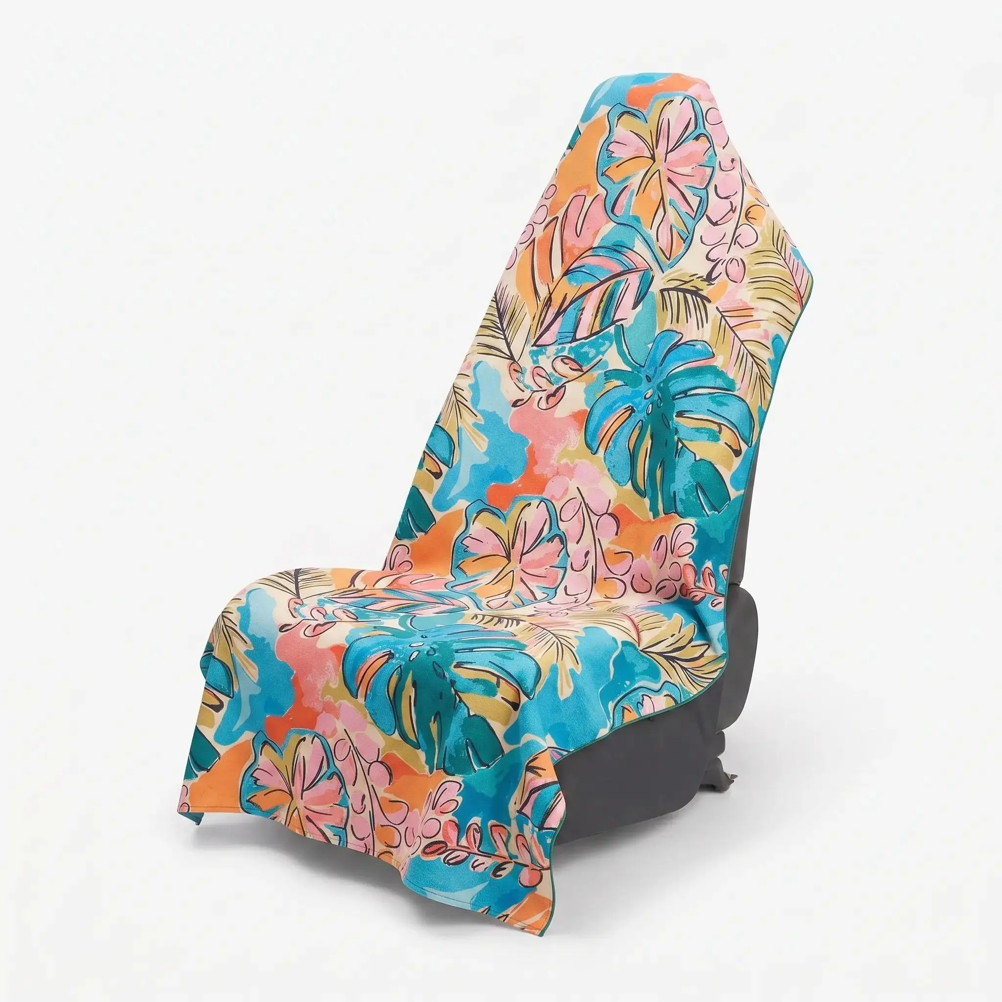 Tropical Monstera Floral Car Seat Cover Towel, Colorful Botanical Auto Seat Protector, Universal Interior Seat Wrap, Silky Breathable Beach Vehicle Accessory, Easy Install Washable Car Seat Cover for Daily Driving and Road Trips