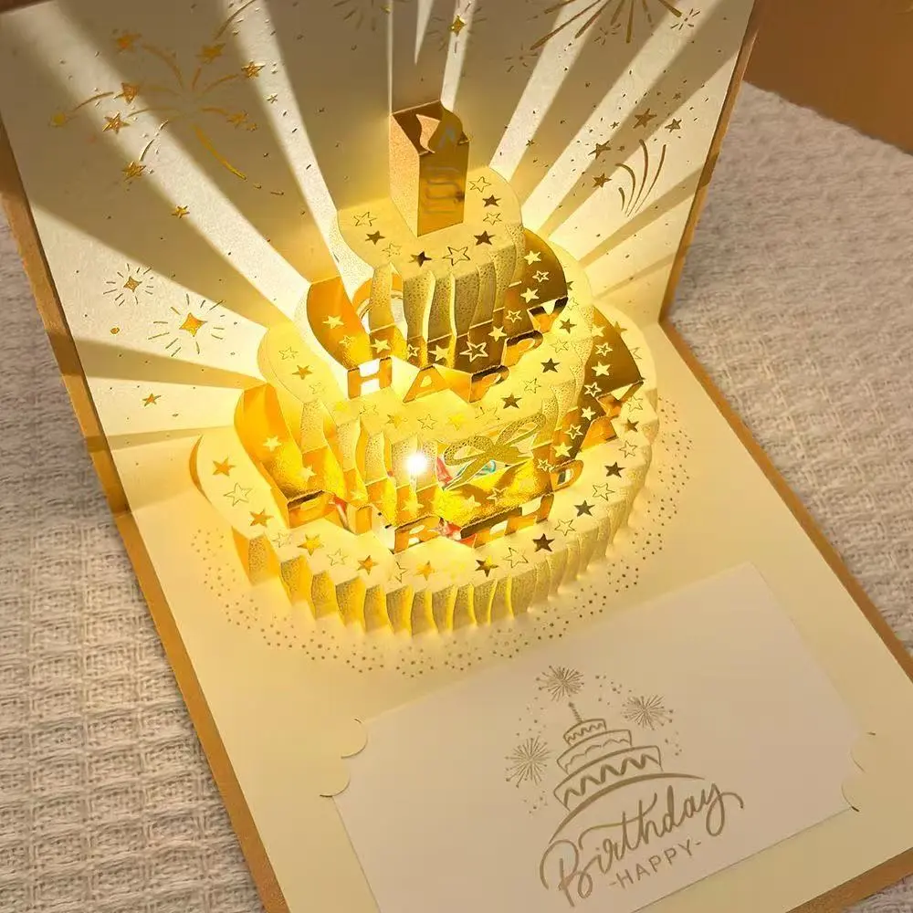 3D Pop Up Birthday Card with Music and LED Light, Birthday Cake Greeting Card, Envelope & Writable Message Card Included, Birthday Gift for Mom, Grandma, Wife, Sister, Friend