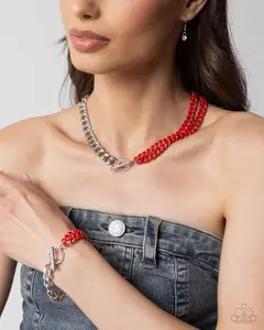 Iridescent Icon Red Toggle Complete Look - Necklace and Bracelet Set