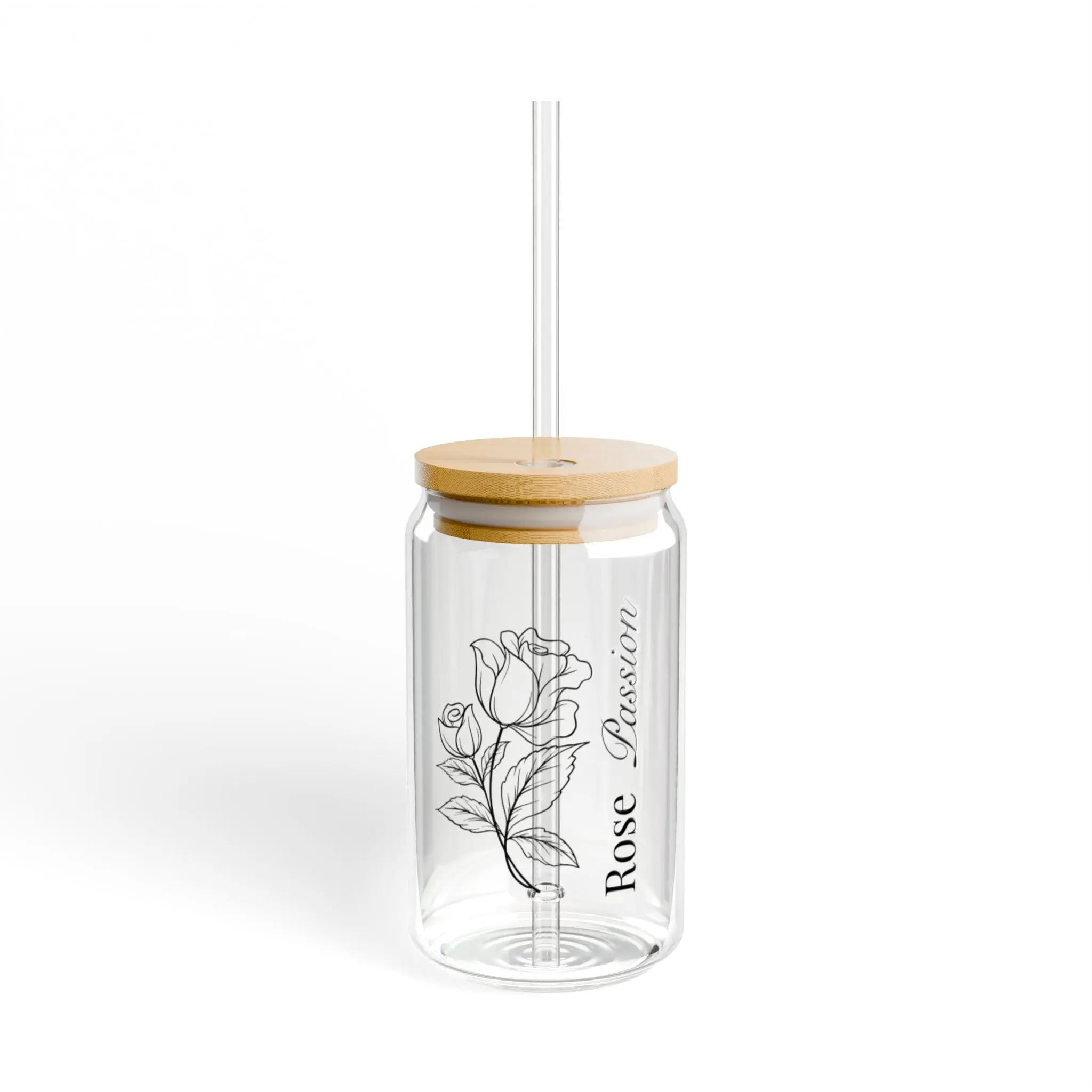 Sipper Glass 16oz Bottle Classic with Rose Passion Design Clear Tempered Glass Tumbler with Bamboo Lid & Silicone Seal BPA Free FDA Certified Drinkware
