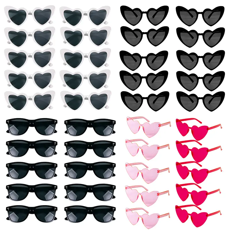 10pcs Bachelorette Party Sunglasses Black White Pink Square Heart Shape Glasses Bride and Groom Photo Glasses Bridal Shower Deco