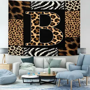 Personalized Leopard Print Letter Tapestry, Multiple Letter Styles Available, Trendy Patchwork Fabric Printed Wall Tapestry, Wall & Background Decoration for Bedroom, Living Room and Homestay, Perfect Trendy Gift Choice