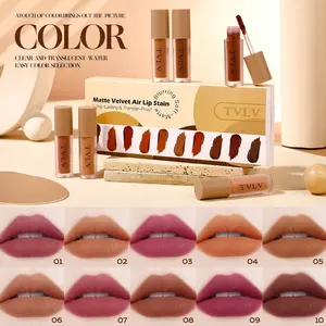 Tvlv Velvet Matte Air Lip Gloss Set, Long-Lasting Waterproof Lipstick, No Smudge, Available in 10 Colors, Non-Sticky Cup Friendly