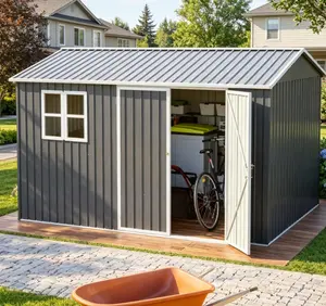 Oversized Steel Storage Shed with Window, Lockable Doors & Sloped Roof, Heavy Duty Outdoor Tool Shed for Garden, Patio, Backyard, Lawn