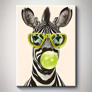 1 piece of packaged solid wood frame, exquisite poster. Weird Zebra with Glasses Canvas Wall Art, Suitable for Room Decoration, Home Decoration, Holiday Decoration, Living Room Decoration, Entrance Decoration