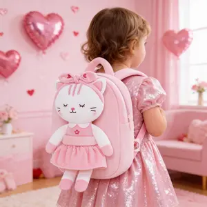 Cute Plush Doll Backpack Soft Pink Cartoon Bag for Toddlers Little Girls Valentine’s Day Gift Birthday Gift School Daycare Travel Backpack Nursery Decor Photo Prop Lovely Heart Theme