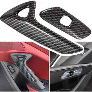 Carbon Fiber Look Interior By Handle Cover Trim For Chevrolet C7 Z06 Z51 ZR1 Stingray Grand Sport 2014 2015 2016 2017 2018 2019 Side Inner By Handle Accessories Decoration (Black)