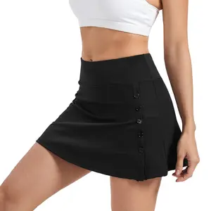 Women's High Waist Button Front Sports Skort Pencil Skirt, Casual Pocket Design Golf Tennis Skorts for Gym Yoga Running Workout, Ladies Gym Shorts Sportswear for All Seasons