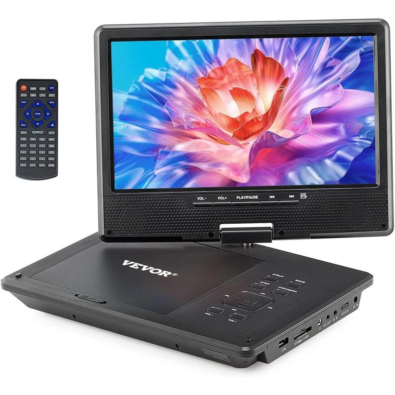 VEVOR Portable DVD Player, 9 inch HD Swivel Display Screen, 4 Hours Built-in Rechargeable Battery, Dual Speakers, Support Sync TV/USB/SD Card/CD/DVD, Car Charger, AC Power Adapter, Remote Control