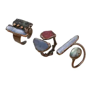 Natural Irregular Kyanite Gemstone Ring Vintage Bronze Adjustable Unshaped Original Raw Stone Gift For Women Men Girls Boys Party Accessory Jewelry Birthday Anniversary Christmas Halloween Fashion