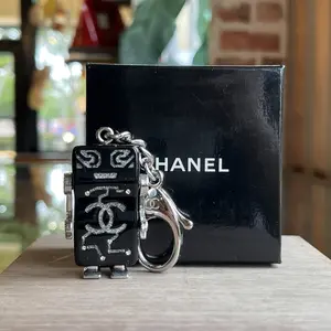 Pre-owned CHANEL Robot Bag Charm Black Resin Crystal CC Logo Bag Charm