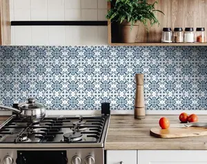 360 stand Decorative 6x6 in Teal & White Mosaic Vinyl Backsplash Tiles Stickers, 24 Pcs Easy-Remove Peel & Stick Wall Stickers for Kitchen Home Decor