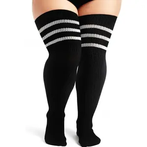Plus Size Thigh High Socks for Thick Thighs Extra Long Women Striped Over Knee Stockings Leg Warmers Comfortable Soft Acrylic Yarn Fabric All Seasons - Womenswear