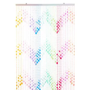 Cascade Rainbow Curtain – High-Quality Acrylic Beads in 10 Candy Colors, 40 Strands with Scalloped Edge, Decorative Door, Window & Wall Covering