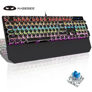 Magegee Mk-Storm Mechanical Gaming Keyboard, Wired RGB Rainbow Backlit Keycap Set, Punk Style Round Caps, Ideal Gift for Gamers & PC Users