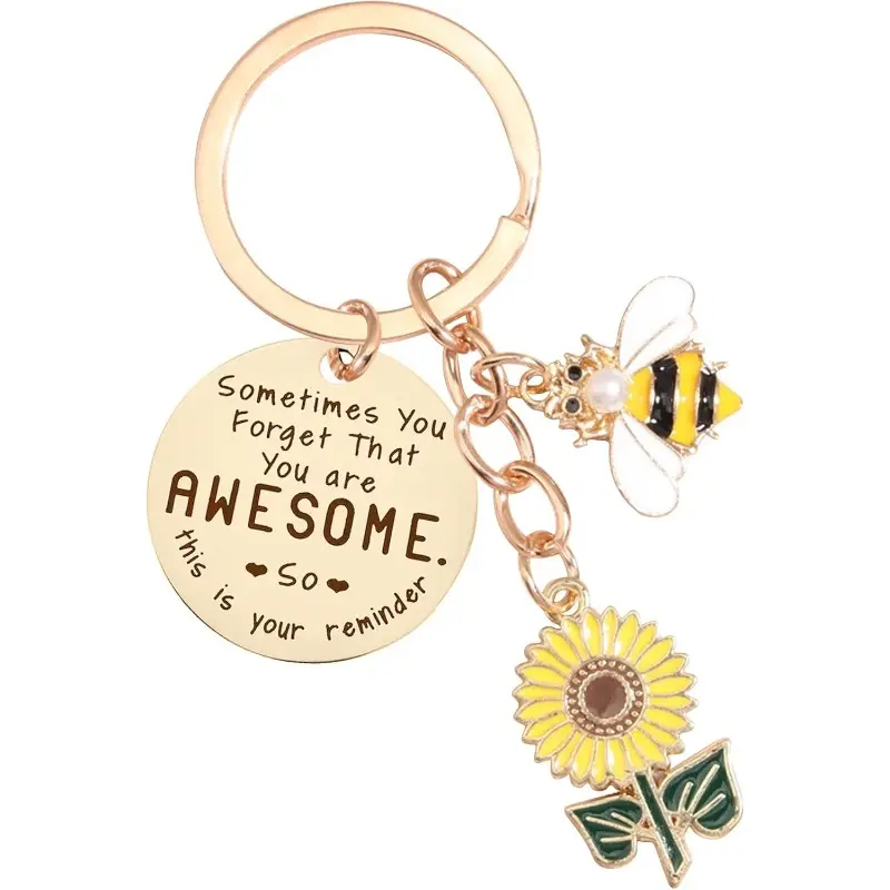 Floral Sunflower-Bee Keychain - Unisex Colorful Casual Vibrant Fashion Accessory, Motivational Friendship Reminder for Purse, Backpack Daily Use,summerwins