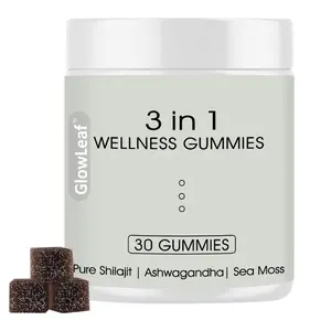 GlowLeaf 3-in-1 Wellness Gummies Pure Himalayan Shilajit + Ashwagandha + Sea Moss Boost Energy, Stamina & Libido 30 Gummies