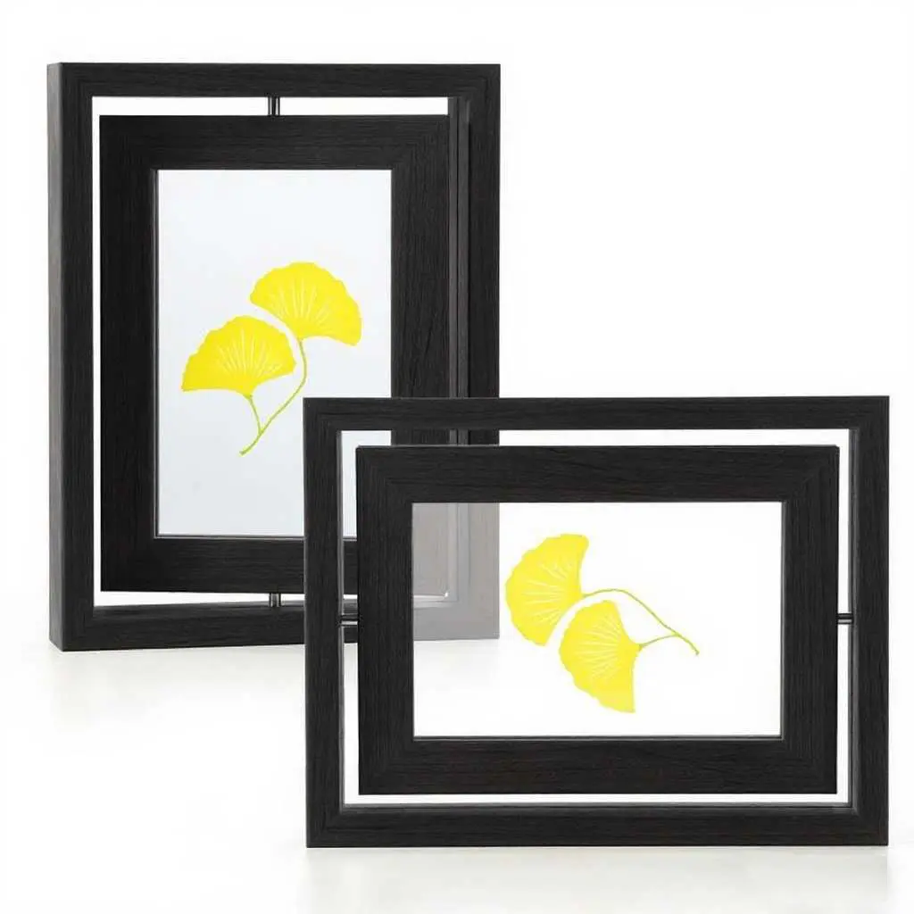 2 Pack Double 4x6 Rotating Floating Picture Frames, Natural Wood Floating Photo Frame Double-Sided Display with Crystal Glass for Tabletop, Desk or Shelf Decor Walnut Wooden