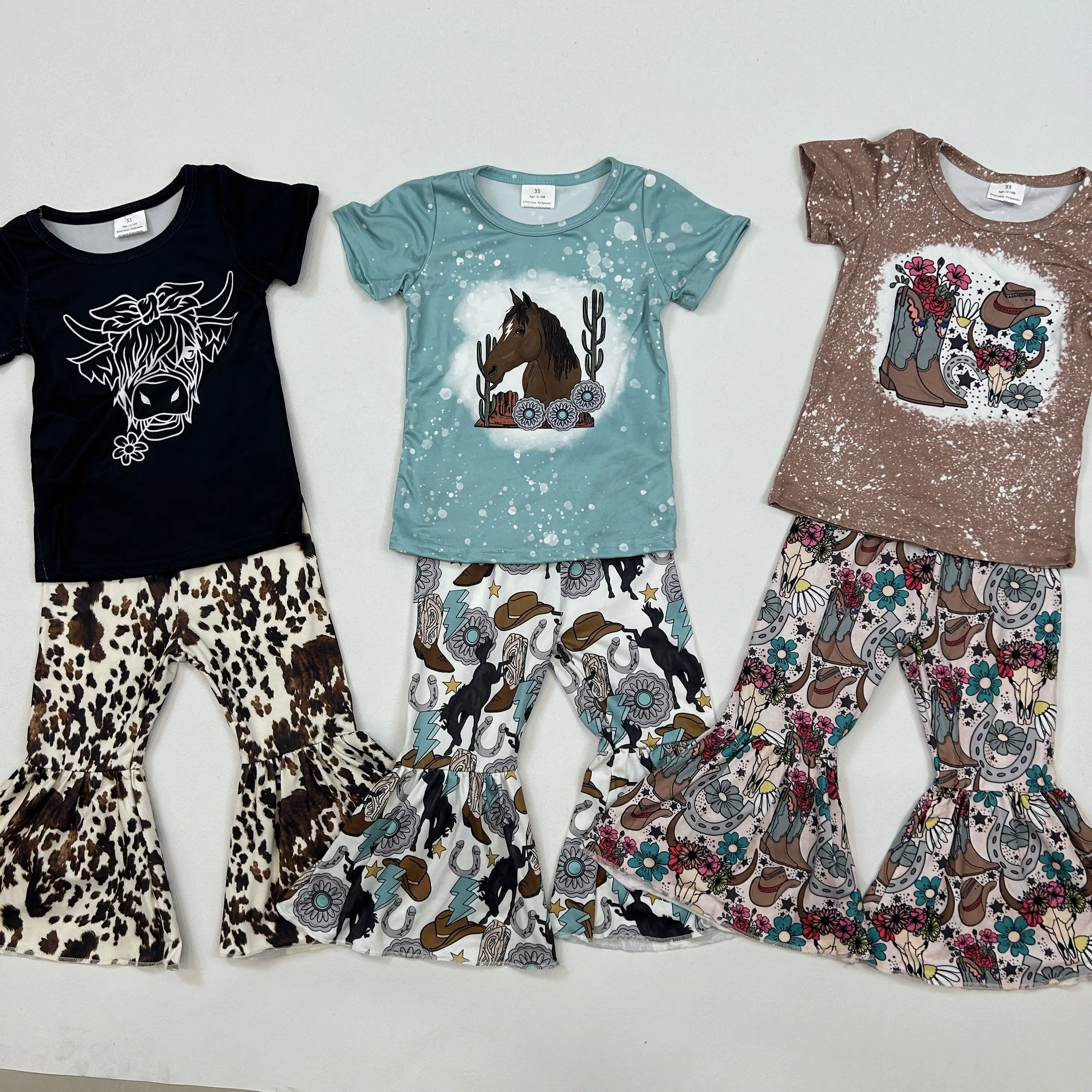 GSPO0686--Fashion Girl Western Cow Skull Black Casual Wear Kids Outfits