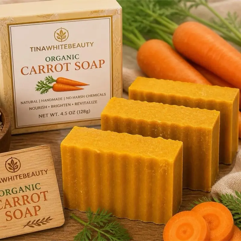 Tina White Beauty organic Carrot Soap   Hande made Cleansing Gentle Exfoliating Cleanser