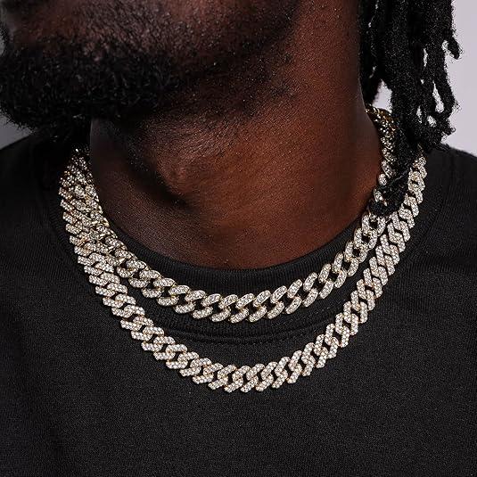 Mens Cuban Link Chain Gold Silver Plated Bling Miami Cuban Necklace Diamond Chain for Men 13MM Iced Out Hip Hop Jewelry 16-20inch