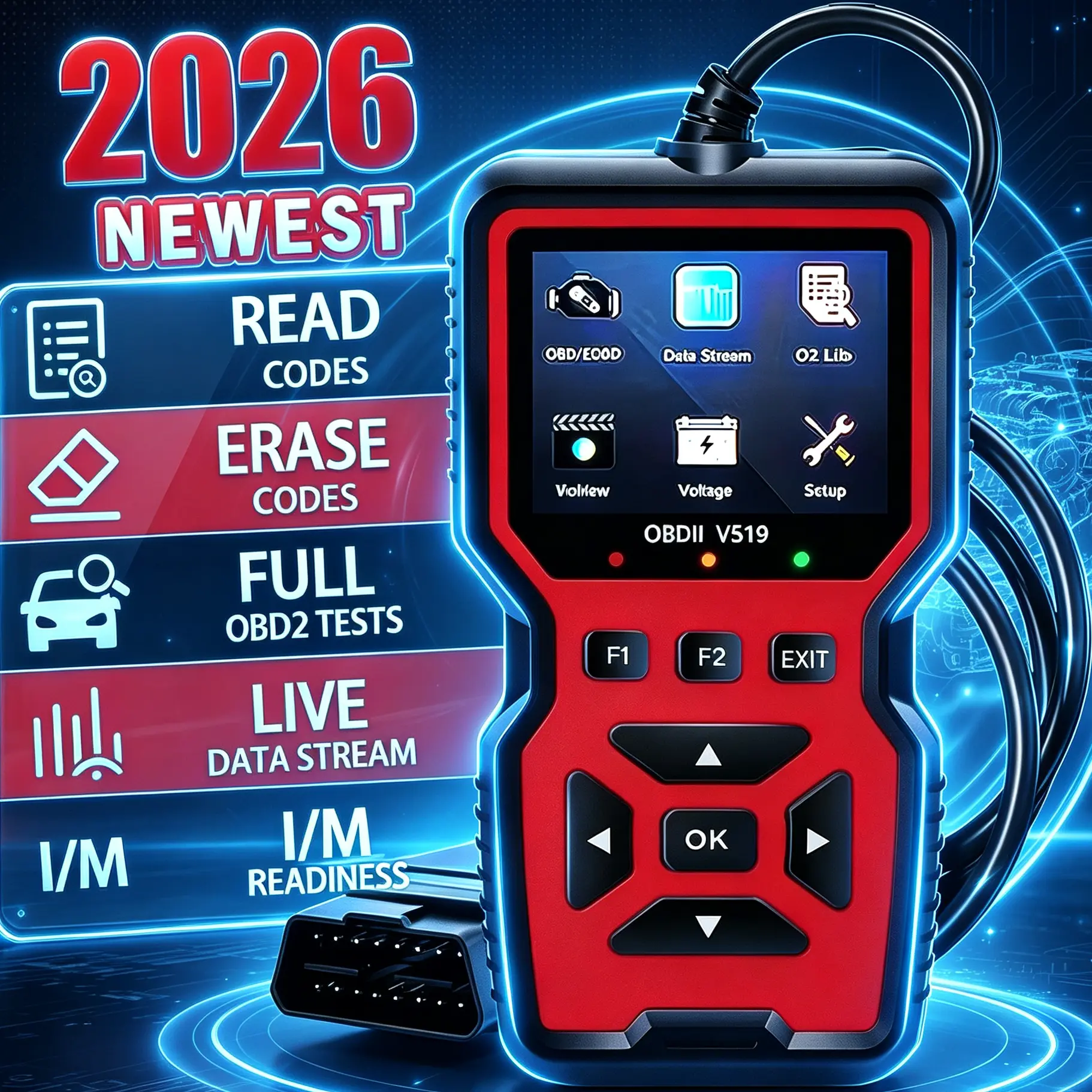 Professional OBD2 Car Diagnostic Scanner – Check Engine Light Reader, Read & Clear Codes, Mode 6 & Mode 8 OBDII/EOBD Scan Tool with Live Data, Battery Voltage Test, I/M Readiness, Compatible with Most OBDII & CAN Vehicles Since 1996, Gray