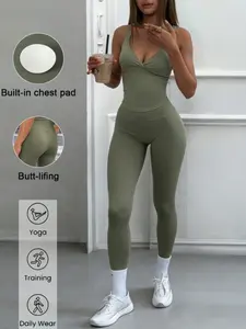 Women's Sporty Yoga Two-Piece Set, Sleeveless Slim Fit Tank Top & Elastic Long Pants, Breathable Skin-Friendly, Gym Running Daily Wear