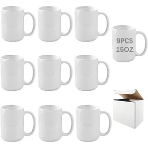 9 PACK 15 oz sublimation mugs with boxes round handle tazas para 15oz ounce coffee cups for sublimation mug blanks bulk products